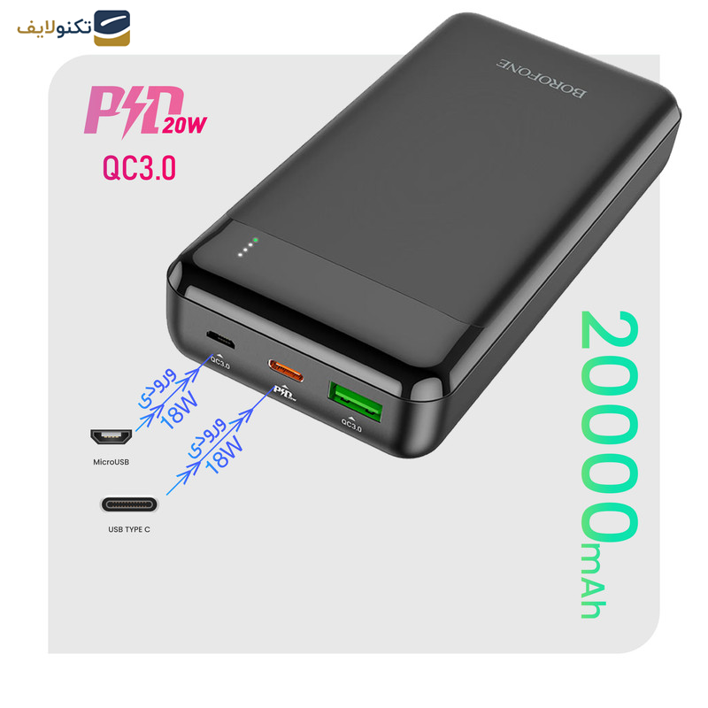 پاوربانک بروفون مدل BJ19A 20WPD+QC3.0 ظرفیت 20000 میلی آمپر ساعت پاوربانک بروفون مدل BJ19A 20WPD+QC3.0 ظرفیت 20000 میلی آمپر ساعت