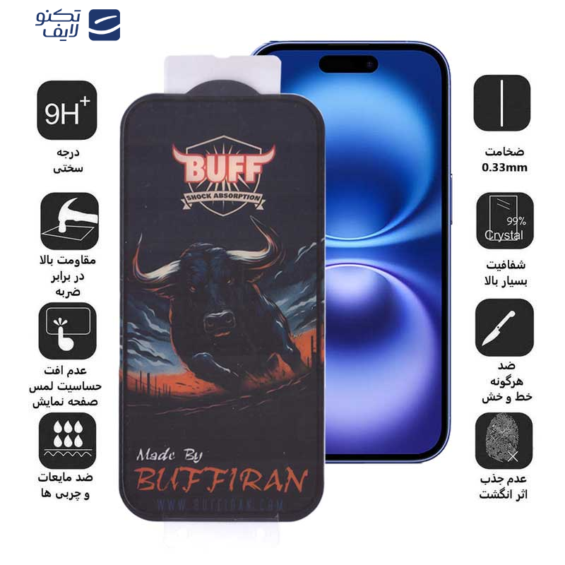 محافظ صفحه نمایش بوف مدل BullRun Buffer-G مناسب برای گوشی موبایل اپل iPhone 16 / 15 محافظ صفحه نمایش بوف مدل BullRun Buffer-G مناسب برای گوشی موبایل اپل iPhone 16 / 15