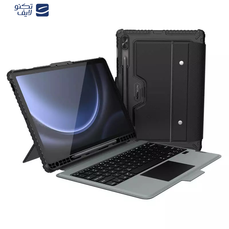 کیف کلاسوری کیبورددار نیلکین مدل Bumper Combo Backlit Keyboard مناسب برای تبلت سامسونگ Galaxy S9 Fe Plus کیف کلاسوری کیبورددار نیلکین مدل Bumper Combo Backlit Keyboard مناسب برای تبلت سامسونگ Galaxy S9 Fe Plus