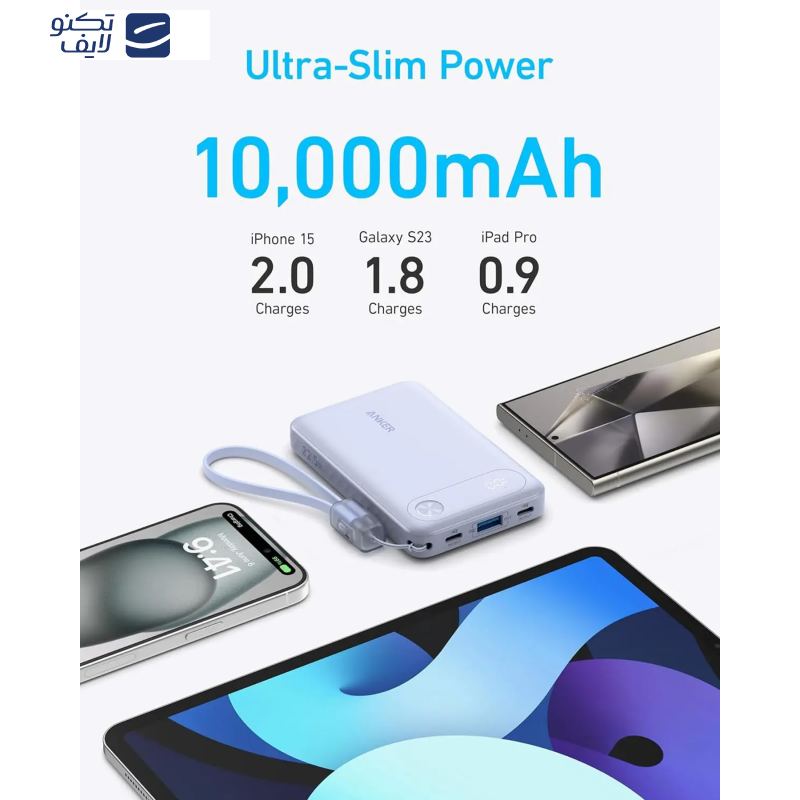 پاوربانک انکر مدل A1257 ظرفیت 10000 میلی آمپر ساعت به همراه کابل USB-C پاوربانک انکر مدل A1257 ظرفیت 10000 میلی آمپر ساعت به همراه کابل USB-C