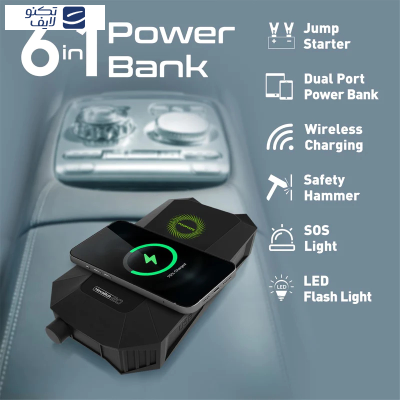 جامپ استارتر خودرو و پاوربانک پرومیت مدل HEXABOLT-20 ظرفیت 19200 میلی آمپر ساعت جامپ استارتر خودرو و پاوربانک پرومیت مدل HEXABOLT-20 ظرفیت 19200 میلی آمپر ساعت