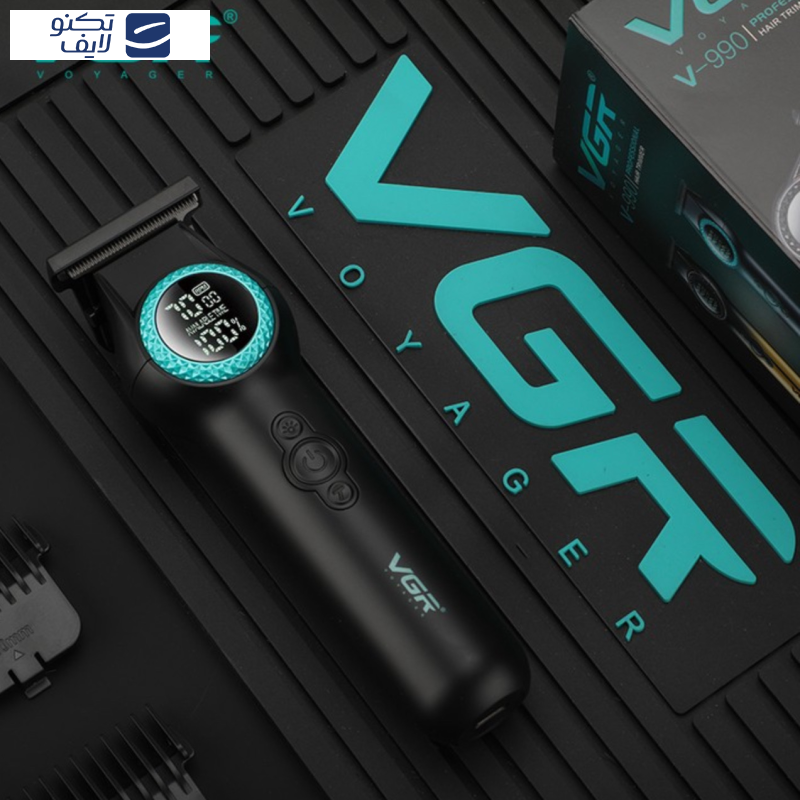 ماشین اصلاح موی سر و صورت وی جی ار مدل V-990،  تکنولوژی اصلاح به صورت تریمر، به همراه کابل شارژ USB، برس تمیزکننده، روغن، 3 عدد شانه، با عملکرد توربو، نمایش وضعیت باتری ماشین اصلاح موی سر و صورت وی جی ار مدل V-990،  تکنولوژی اصلاح به صورت تریمر، به همراه کابل شارژ USB، برس تمیزکننده، روغن، 3 عدد شانه، با عملکرد توربو، نمایش وضعیت باتری