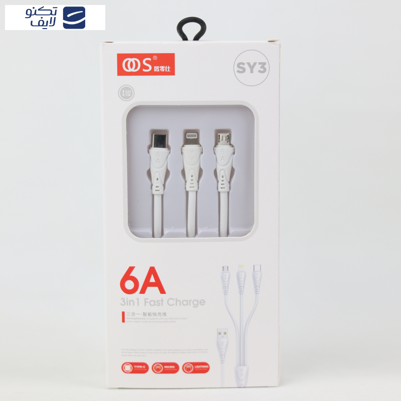 کابل تبدیل USB به لایتنینگ/USB-C/microUSB اووس مدل SY3 طول 1.18 متر کابل تبدیل USB به لایتنینگ/USB-C/microUSB اووس مدل SY3 طول 1.18 متر