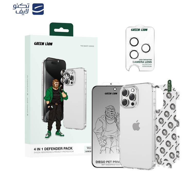 محافظ صفحه نمایش گرین لاین مدل 4in1 مناسب برای گوشی موبایل اپل  iPhone 16 Pro Max به همراه محافظ پشت گوشی و محافظ لنز و کاور محافظ صفحه نمایش گرین لاین مدل 4in1 مناسب برای گوشی موبایل اپل  iPhone 16 Pro Max به همراه محافظ پشت گوشی و محافظ لنز و کاور