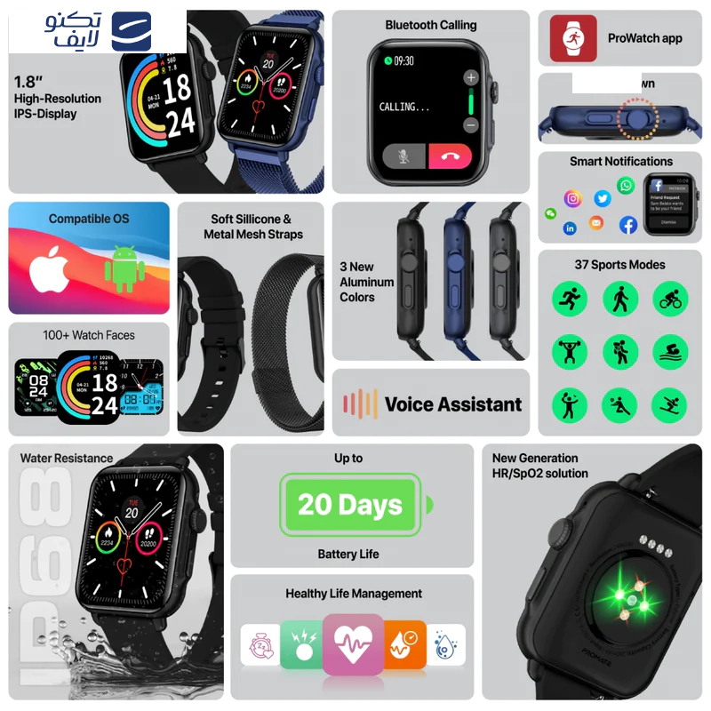 ساعت هوشمند پرومیت مدل PROWATCH-M18.BLACK ساعت هوشمند پرومیت مدل PROWATCH-M18.BLACK