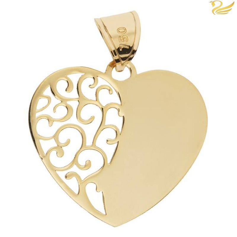 پلاک طلا 18عیار طرح قلب نیمه پر اسلیمی پلاک طلا 18عیار طرح قلب نیمه پر اسلیمی