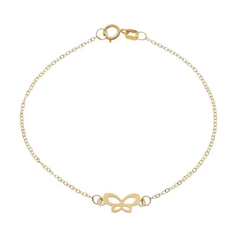 دستبند زنجیری طلا 18عیار طرح پروانه چهار تیکه دستبند زنجیری طلا 18عیار طرح پروانه چهار تیکه