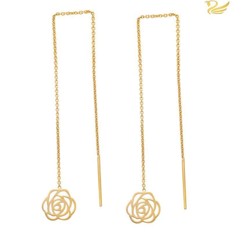 گوشواره طلا 18عیار بخیه ای گل رز گوشواره طلا 18عیار بخیه ای گل رز