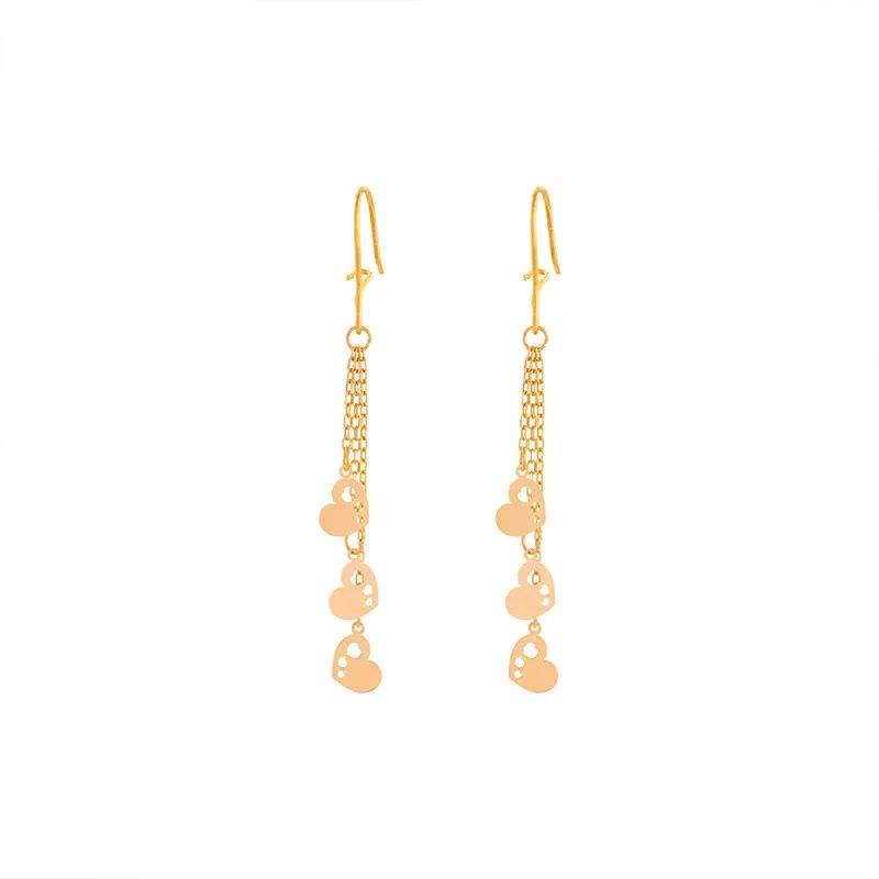 گوشواره طلا زنانه 18عیار طرح سه قلب آویزی گوشواره طلا زنانه 18عیار طرح سه قلب آویزی