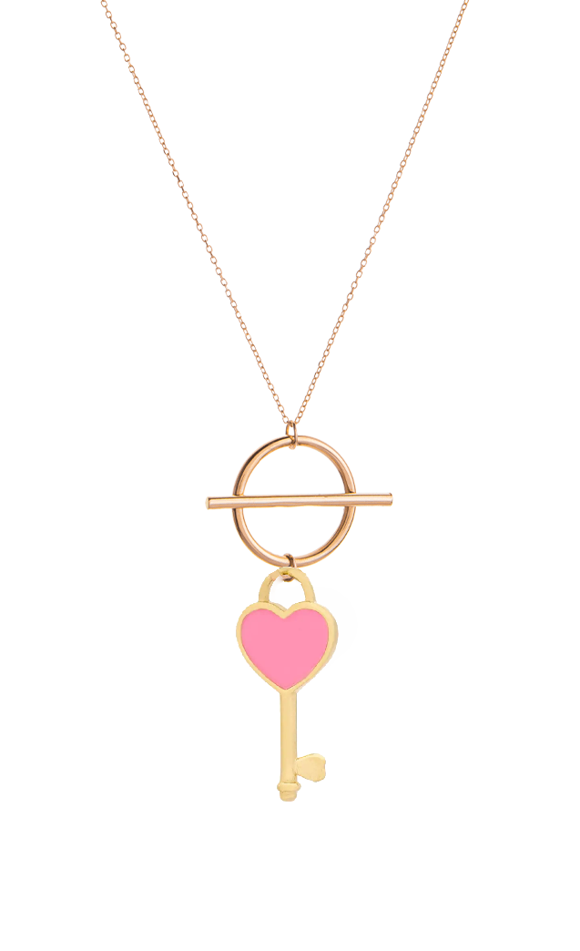 گردنبند طلا 18 عیار اپال گلد مدل مونیک کلید قلب صورتی گردنبند طلا 18 عیار اپال گلد مدل مونیک کلید قلب صورتی