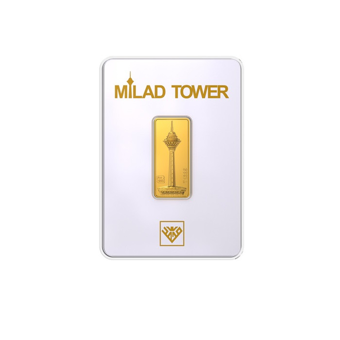 شمش طلا 24 عیار طلای محمد مدل برج میلاد کد 999.999 شمش طلا 24 عیار طلای محمد مدل برج میلاد کد 999.999