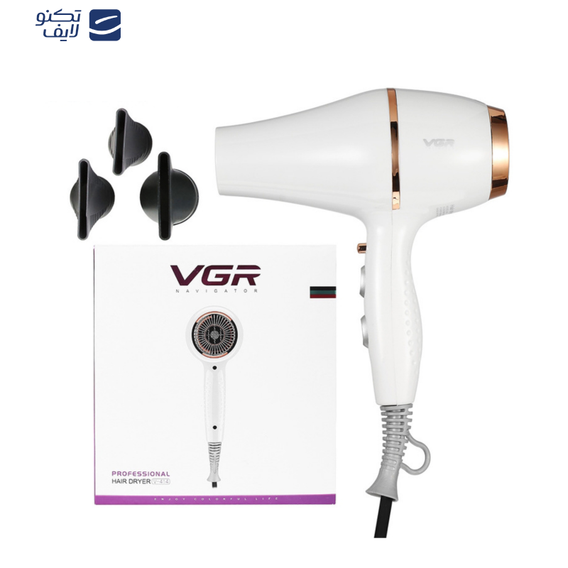 سشوار حرفهای وی جی ار مدل V-414، موتور AC با توان مصرفی 2200 وات، دارای فناوری تولید یون، دارای حلقه آویختن، با حالت صافکننده و حجمدهنده، وزن 802 گرم، تنظیم حرارت 3 حالته و کنترل سرعت 2 حالته، به همراه 3 عدد سری متمرکزکننده سشوار حرفهای وی جی ار مدل V-414، موتور AC با توان مصرفی 2200 وات، دارای فناوری تولید یون، دارای حلقه آویختن، با حالت صافکننده و حجمدهنده، وزن 802 گرم، تنظیم حرارت 3 حالته و کنترل سرعت 2 حالته، به همراه 3 عدد سری متمرکزکننده