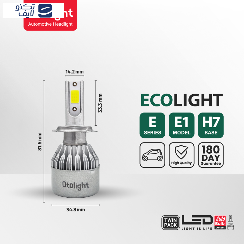 لامپ هدلایت LED اتولایت مدل E1 پایه H7 بسته 2 عددی