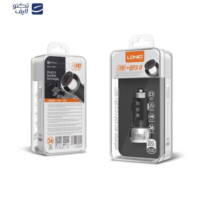 شارژر فندکی الدینیو مدل C1 به همراه کابل تبدیل USB-C شارژر فندکی الدینیو مدل C1 به همراه کابل تبدیل USB-C