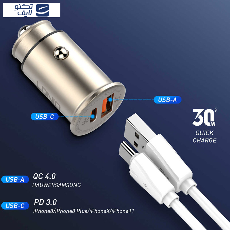 شارژر فندکی الدینیو مدل C506Q به همراه کابل تبدیل microUSB شارژر فندکی الدینیو مدل C506Q به همراه کابل تبدیل microUSB