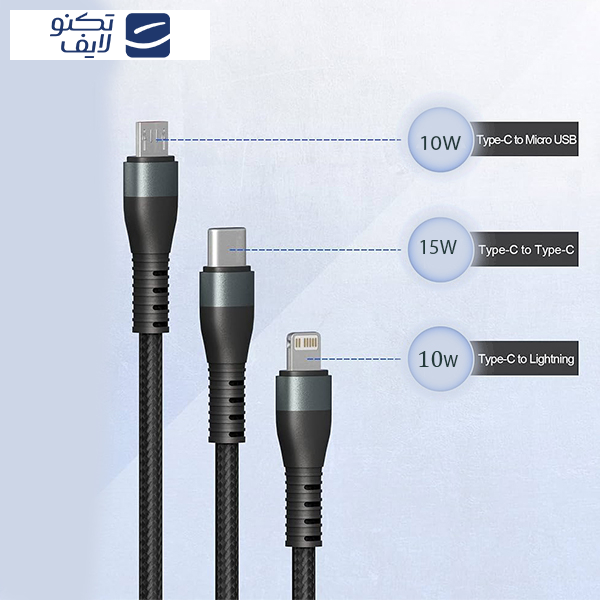 کابل تبدیل USB به microUSB / USB-C / لایتنینگ آزرا مدل DC352 طول 1.2 متر کابل تبدیل USB به microUSB / USB-C / لایتنینگ آزرا مدل DC352 طول 1.2 متر