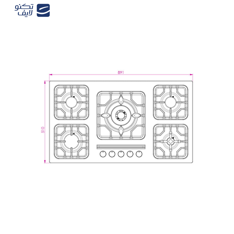 اجاق گاز صفحهای پنج شعله کن مدل 523M اجاق گاز صفحهای پنج شعله کن مدل 523M