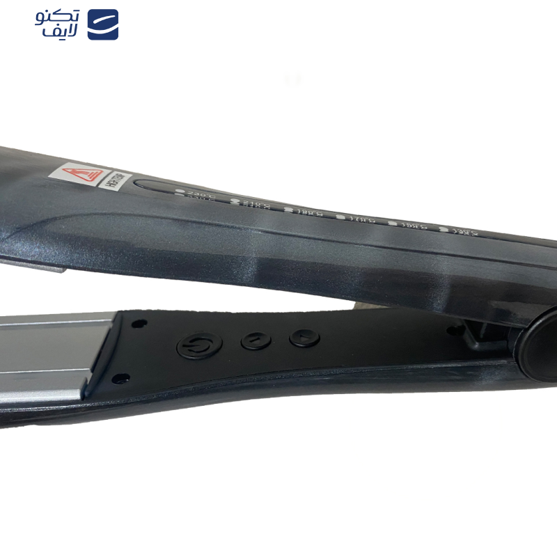 اتو مو پرومکس مدل 5764K، با صفحات پهن از جنس سرامیک، دارای نشانگر LED، گستره دما 220 تا 240 درجه سانتی‌گراد، به همراه سیم 3 متری