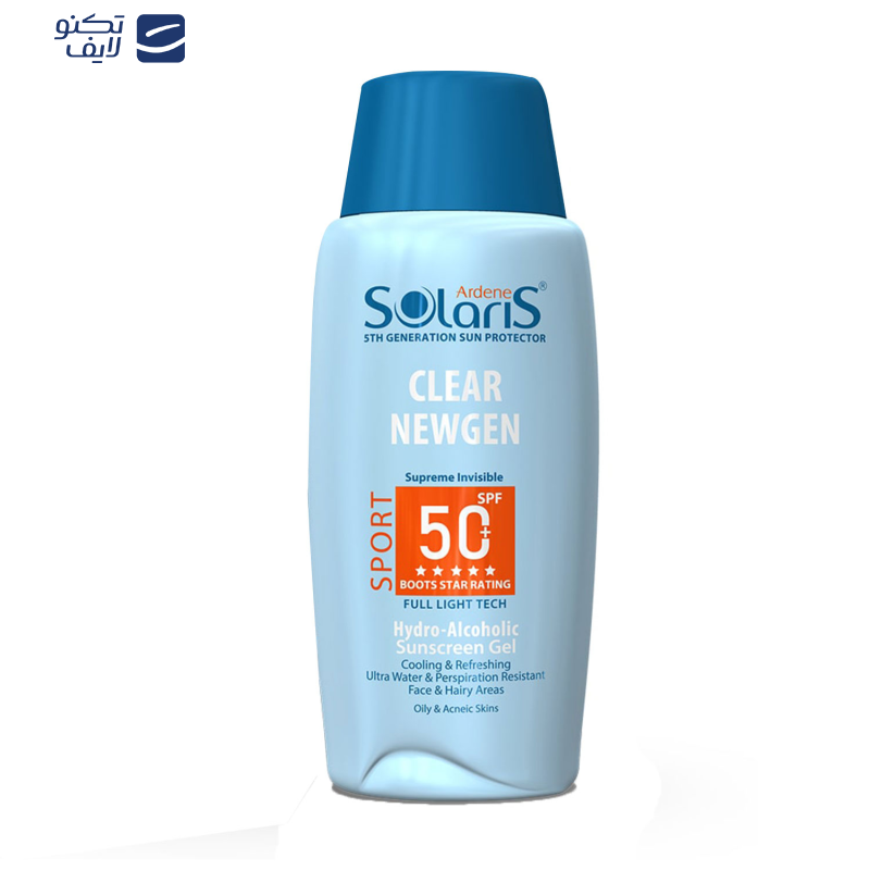 ژل ضدآفتاب بیرنگ آردن سولاریس SPF50 مدل Clear Newgen، مناسب پوستهای چرب، حجم 100 میلیلیتر ژل ضدآفتاب بیرنگ آردن سولاریس SPF50 مدل Clear Newgen، مناسب پوستهای چرب، حجم 100 میلیلیتر