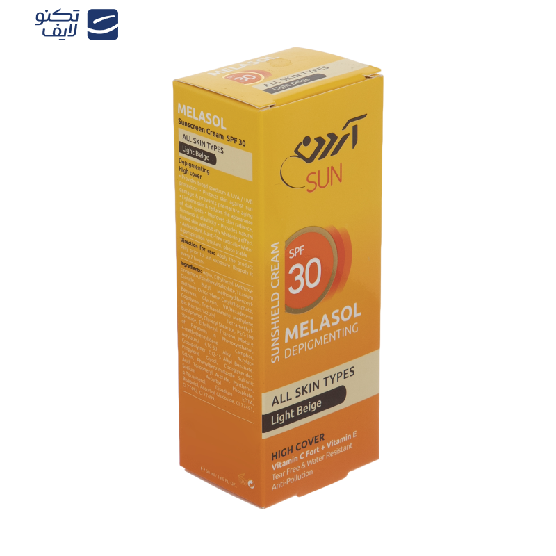 کرم ضد آفتاب رنگی آردن سان، SPF 30، مدل Light Beige، مناسب انواع پوست با تنالیته روشن و حجم 50 میلیلیتر، ضد آب، محافظتکننده در برابر اشعههای UVA و UVB، ضد لک، دارای فرمولاسیون ویتامینهای C و E، با ماندگاری 2 ساعته کرم ضد آفتاب رنگی آردن سان، SPF 30، مدل Light Beige، مناسب انواع پوست با تنالیته روشن و حجم 50 میلیلیتر، ضد آب، محافظتکننده در برابر اشعههای UVA و UVB، ضد لک، دارای فرمولاسیون ویتامینهای C و E، با ماندگاری 2 ساعته