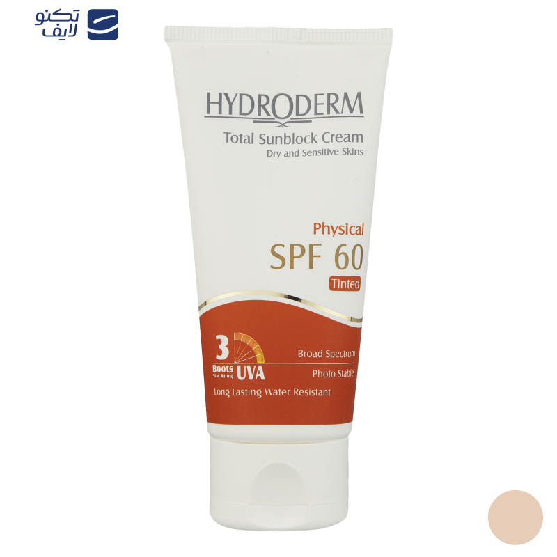 کرم ضدآفتاب رنگی هیدرودرم SPF60 مدل Phisical Tinted مناسب پوستهای حساس، حجم 50 میلیلیتر کرم ضدآفتاب رنگی هیدرودرم SPF60 مدل Phisical Tinted مناسب پوستهای حساس، حجم 50 میلیلیتر