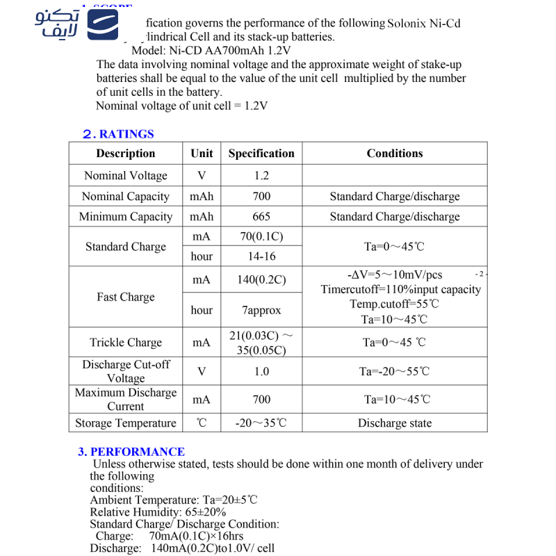 باتری شارژی قلمی سولونیکس مدل صنعتی Ni-Cd مجموعه 2 عددی  باتری شارژی قلمی سولونیکس مدل صنعتی Ni-Cd مجموعه 2 عددی