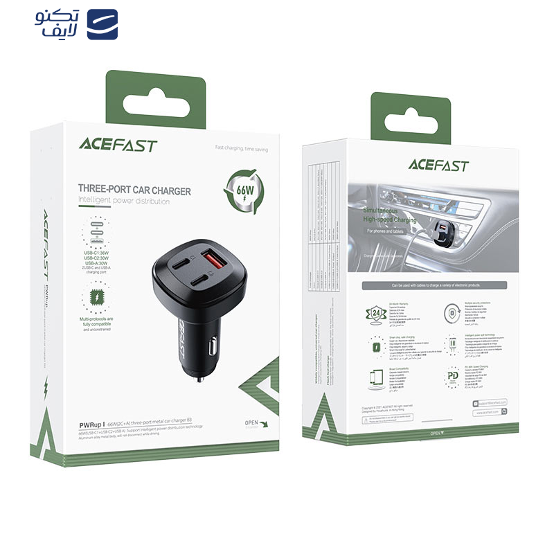 شارژر فندکی 36 وات سه پورت ایس فست مدل B3 شارژر فندکی 36 وات سه پورت ایس فست مدل B3