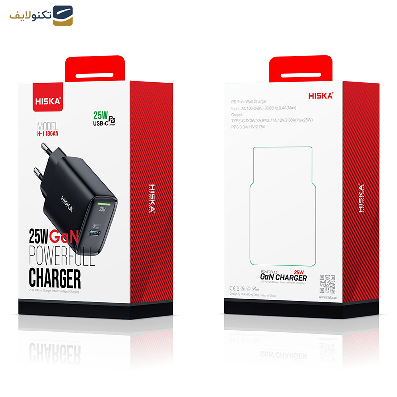 شارژر دیواری 25 وات هیسکا مدل H-118 GAN به همراه کابل USB-C شارژر دیواری 25 وات هیسکا مدل H-118 GAN به همراه کابل USB-C