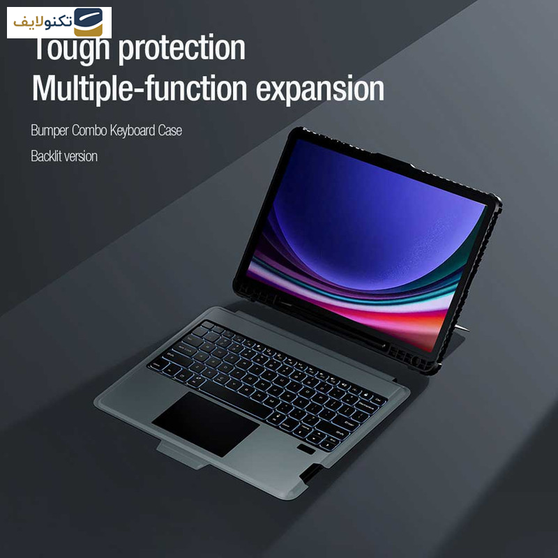 کیف کلاسوری کیبورددار نیلکین مدل Bumper Combo Backlit Keyboard مناسب برای تبلت سامسونگ Galaxy Tab S9 Plus کیف کلاسوری کیبورددار نیلکین مدل Bumper Combo Backlit Keyboard مناسب برای تبلت سامسونگ Galaxy Tab S9 Plus