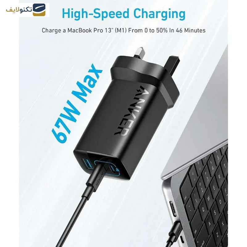 شارژر دیواری 67 وات انکر مدل A2674 - سه پین  شارژر دیواری 67 وات انکر مدل A2674 - سه پین