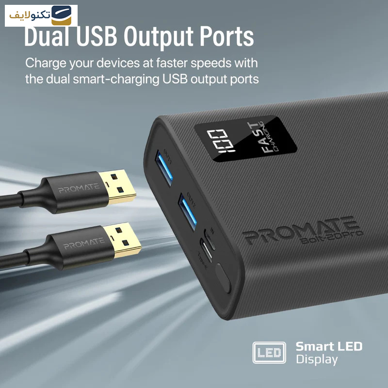 پاوربانک پرومیت مدل BOLT-20PRO.BLACK ظرفیت 20000 میلی آمپر ساعت پاوربانک پرومیت مدل BOLT-20PRO.BLACK ظرفیت 20000 میلی آمپر ساعت