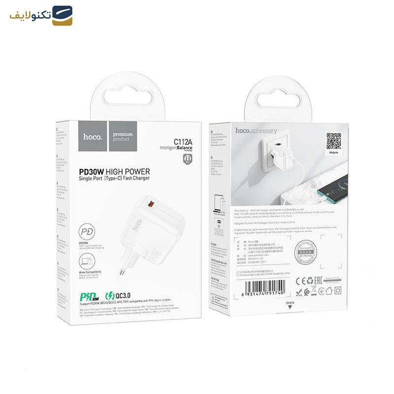 شارژر دیواری 30 وات هوکو مدل  C112A USB PD شارژر دیواری 30 وات هوکو مدل  C112A USB PD