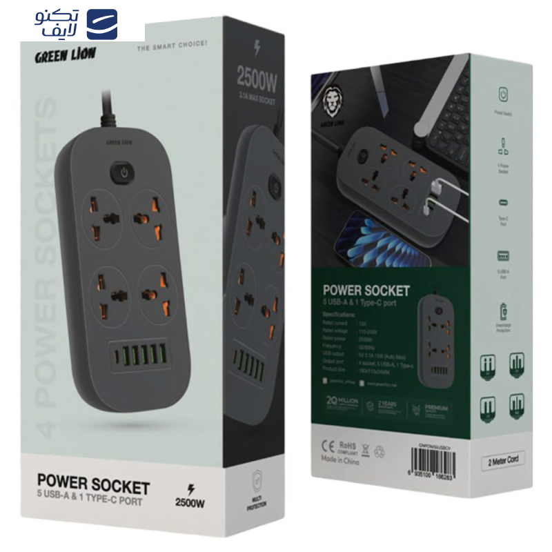 چندراهی برق گرین لاین مدل GNPOWS5USB چندراهی برق گرین لاین مدل GNPOWS5USB