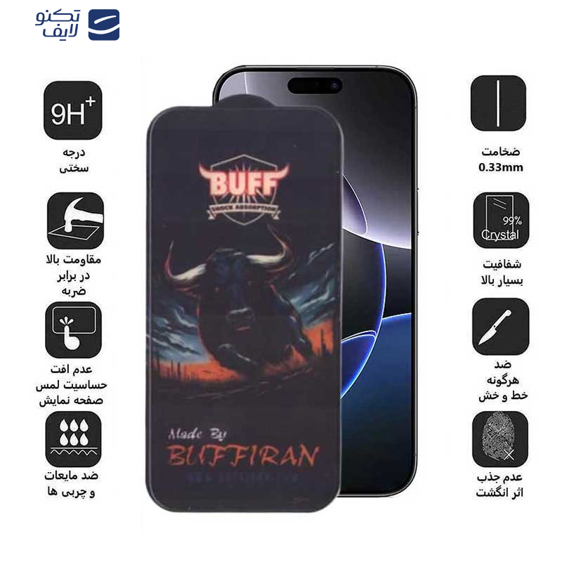 محافظ صفحه نمایش بوف مدل BullRun Buffer-G مناسب برای گوشی موبایل اپل iPhone 16 Pro Max محافظ صفحه نمایش بوف مدل BullRun Buffer-G مناسب برای گوشی موبایل اپل iPhone 16 Pro Max