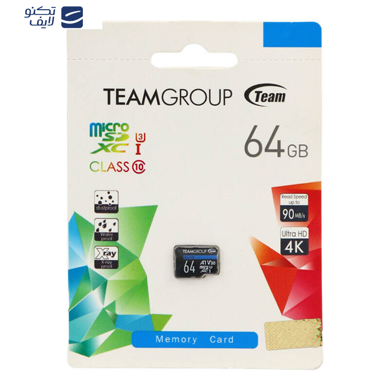 کارت حافظه microSDXC تیم گروپ مدل Elite کلاس 10 استاندارد UHS-I U3 سرعت 90MBps ظرفیت 64 گیگابایت کارت حافظه microSDXC تیم گروپ مدل Elite کلاس 10 استاندارد UHS-I U3 سرعت 90MBps ظرفیت 64 گیگابایت