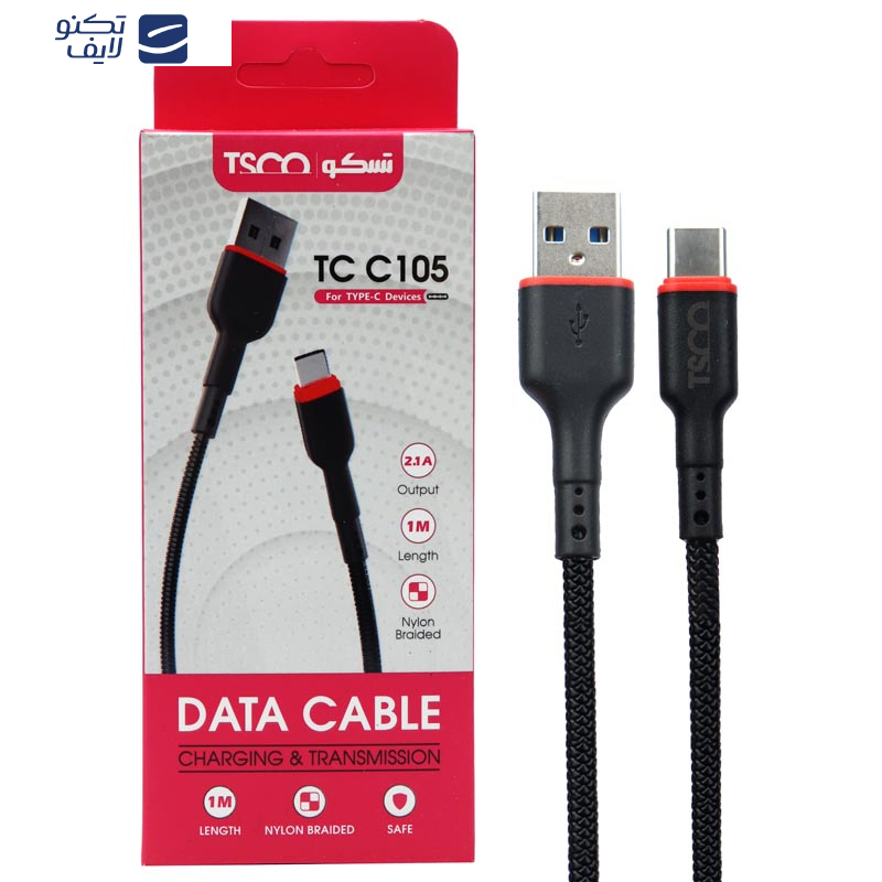 کابل تبدیل USB به USB-C تسکو مدل TCC105 طول 1 متر   کابل تبدیل USB به USB-C تسکو مدل TCC105 طول 1 متر