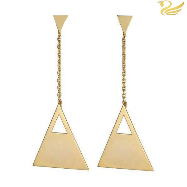 گوشواره طلا 18عیار طرح مثلث و ذوزنقه آویزی