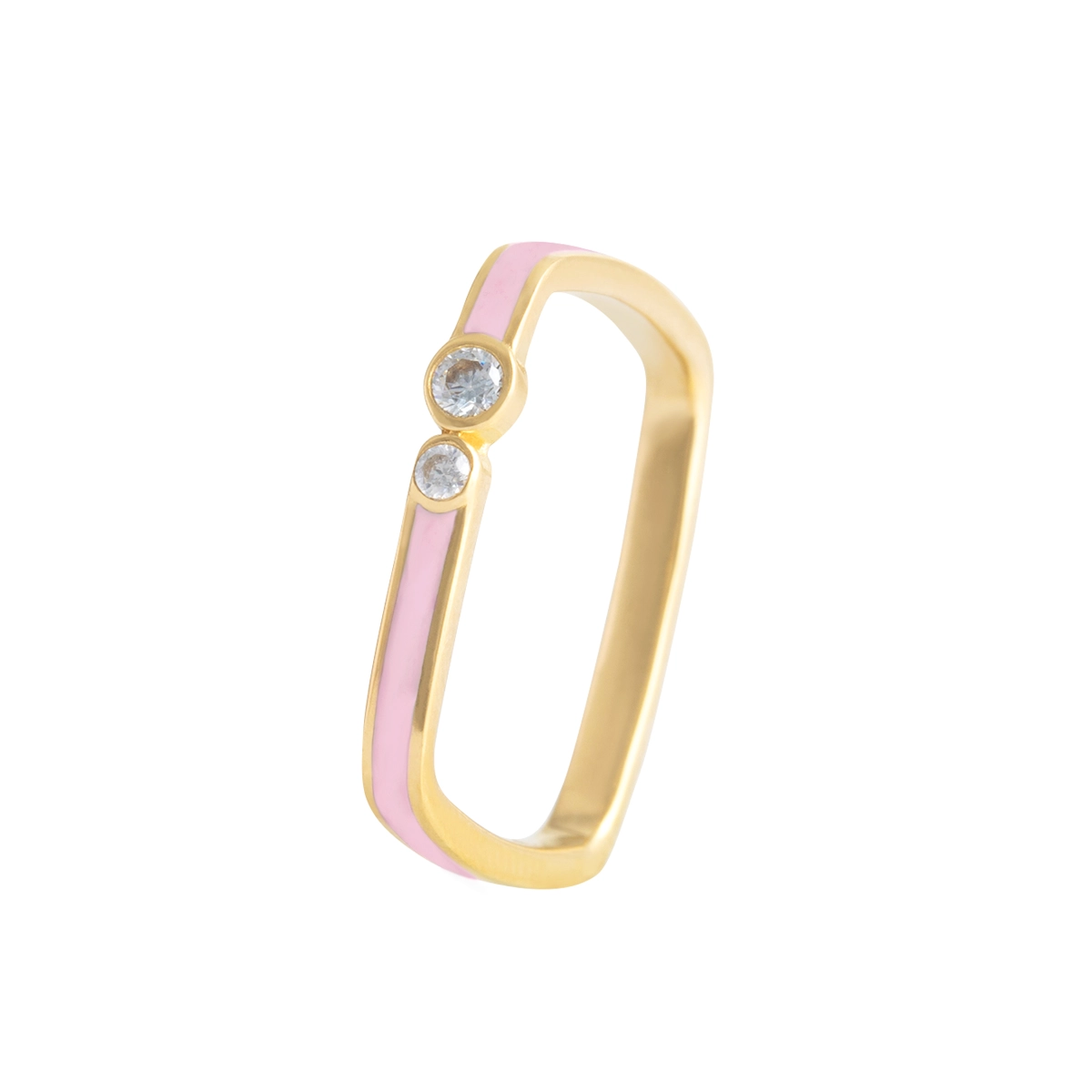 انگشتر طلای 18 عیار زنانه بان گالری مدل مربع مینا صورتی