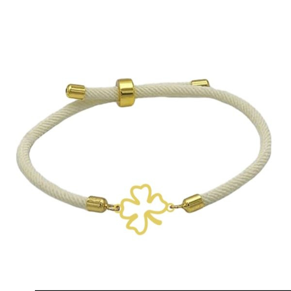 دستبند طلا 18 عیار زنانه شمیم گلد گالری مدل برگ شانس نخی دستبند طلا 18 عیار زنانه شمیم گلد گالری مدل برگ شانس نخی