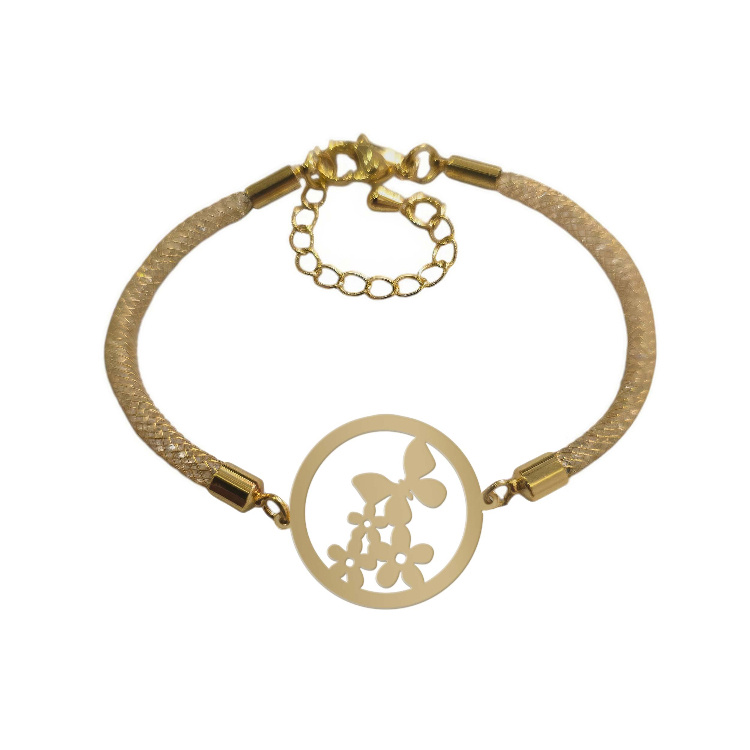 دستبند طلا 18 عیار زنانه شمیم گلد گالری مدل فانتزی پروانه و گل D33-9 دستبند طلا 18 عیار زنانه شمیم گلد گالری مدل فانتزی پروانه و گل D33-9