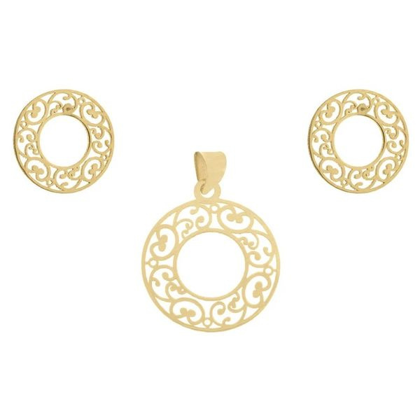 نیم ست طلا 18 عیار دخترانه شمیم گلد گالری مدل نقش زیبا طرح دایره 456 نیم ست طلا 18 عیار دخترانه شمیم گلد گالری مدل نقش زیبا طرح دایره 456