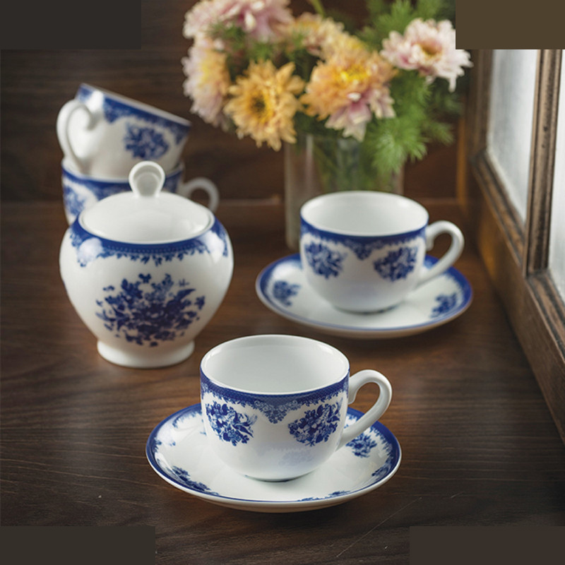 ست فنجان نعلبکی 12 پارچه چینی زرین ایران مدل چای خوری ایتالیا اف 8 فلورانس سرمه ای درجه 3