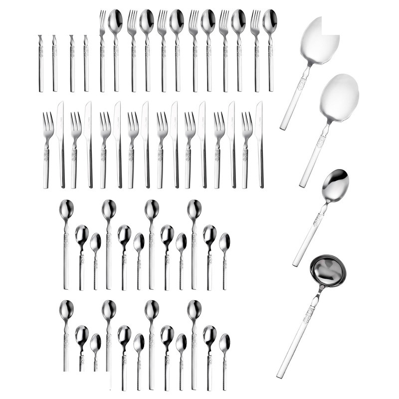 سرویس قاشق و چنگال 60 پارچه 8 نفره جی فی نی مدل لاکچری 55 سرویس قاشق و چنگال 60 پارچه 8 نفره جی فی نی مدل لاکچری 55