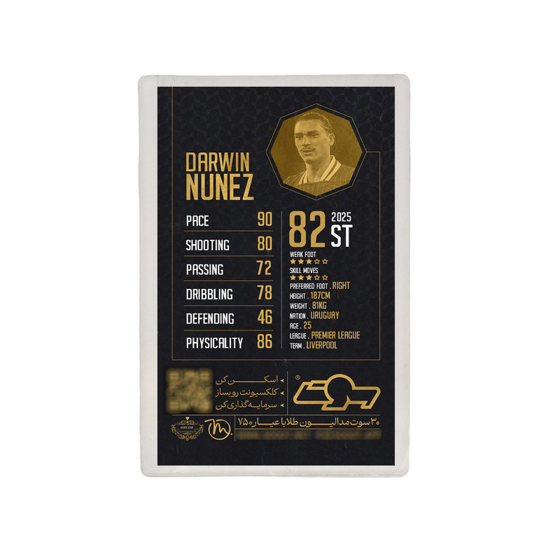 طلا گرمی 18 عیار مدوپد مدل NUNEZ طرح فوتبالی 2025 کد SO10087 طلا گرمی 18 عیار مدوپد مدل NUNEZ طرح فوتبالی 2025 کد SO10087