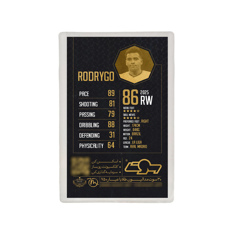 طلا گرمی 18 عیار مدوپد مدل RODRYGO طرح فوتبالی 2025 کد SO10100 طلا گرمی 18 عیار مدوپد مدل RODRYGO طرح فوتبالی 2025 کد SO10100