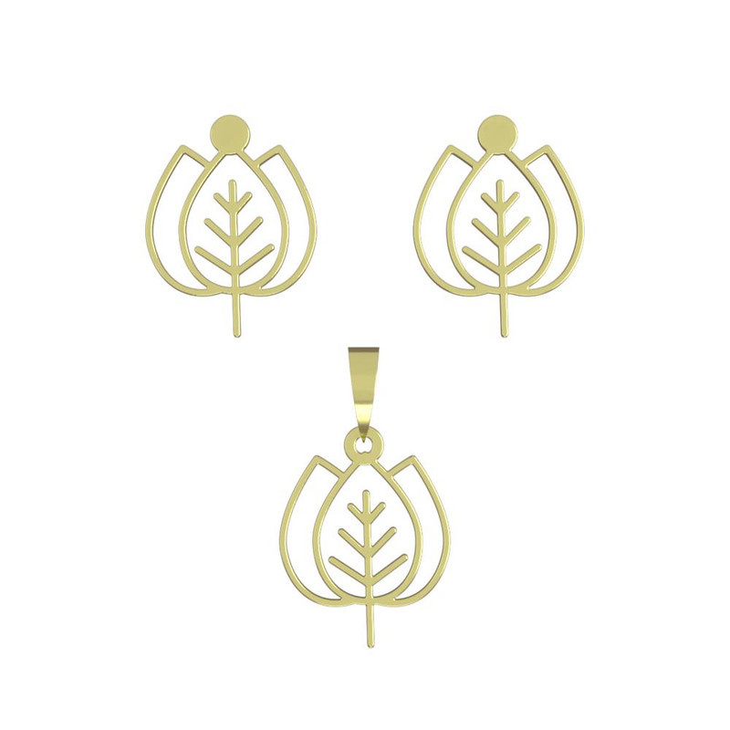 نیم ست طلا 18 عیار زنانه مدوپد مدل برگ کد NA16020