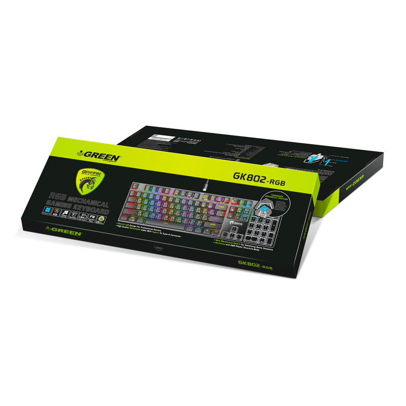 کیبورد گیمینگ گرین مدل GK802-RGB، مکانیکال سوییچ آبی، Full-Size، نورپردازی RGB کیبورد گیمینگ گرین مدل GK802-RGB، مکانیکال سوییچ آبی، Full-Size، نورپردازی RGB