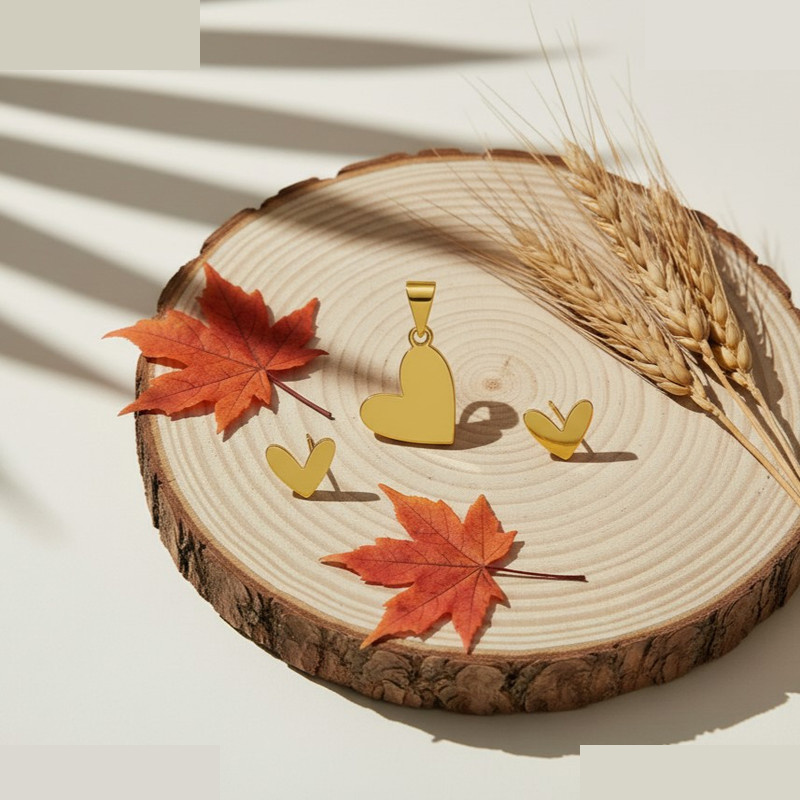 نیم ست طلا 18 عیار زنانه گالری قو طلایی مدل  قلب مینیمال