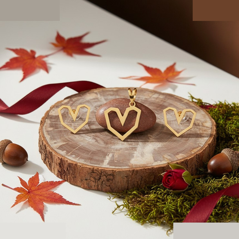 نیم ست طلا 18 عیار زنانه گالری قو طلایی مدل قلب جذاب