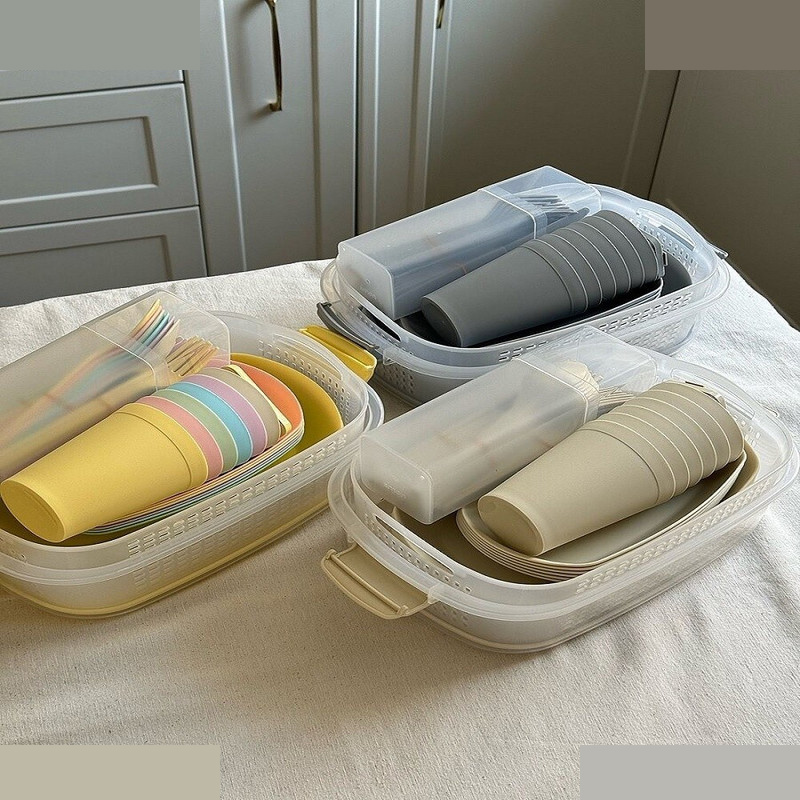 سبد پیک نیک 42 پارچه لیمون مدل پاستیلی کد 2438 سبد پیک نیک 42 پارچه لیمون مدل پاستیلی کد 2438